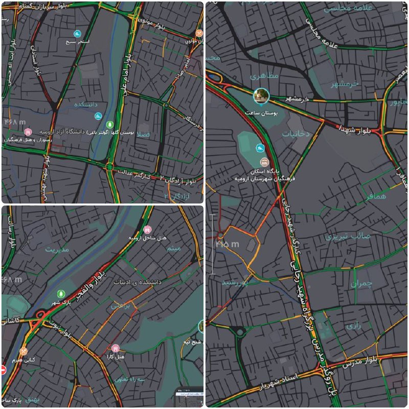 اخبار آذربایجان غربی: ♦️ وضعیت ترافیکی ارومیه هم اکنون🚦🔹 ترافیک سنگین در بلوار استادان،کنارگذر شهید رجایی،بلوار شهدا،بلوار والفجر 🔹 ترافیک نیم