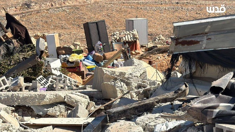 Ruins.. The occupation destroys a Bedouin community in the western area of ​​the town of Deir Belot, west of Salafit.