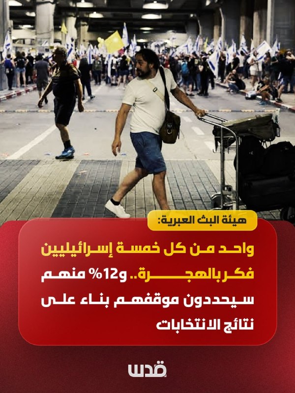 واحد من كل خمسة إسرائيليين يفكر بمغادرة البلاد