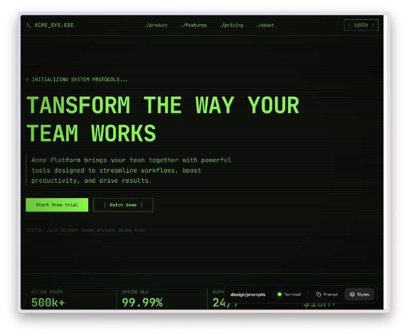 这个 Design Prompts 网站真不错，里边有 30+ 常见网页设计风格，提供了 Agent 的 Prompt