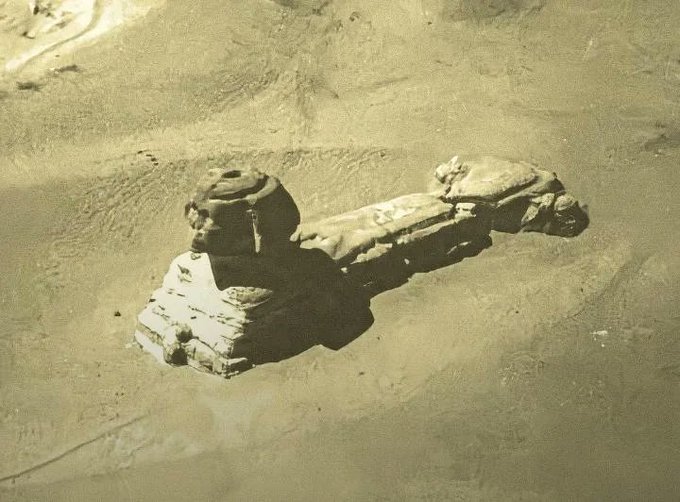A rare image of the Sphinx taken from a hot air balloon in the XIX century. This is before excavation and restoration.Did you know? 🎓