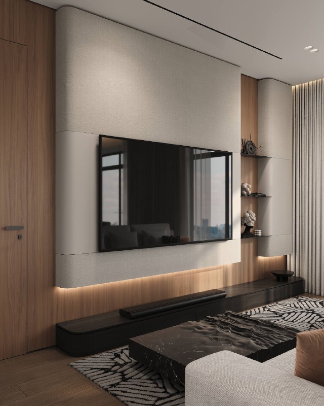 Телевизор не должен существовать как черное окно в неизвестности на вашей стене Мы собрали для вас несколько вариантов ТВ-зон из наших проектов каж... - изображение 8 - панелью, стеллажом, камином