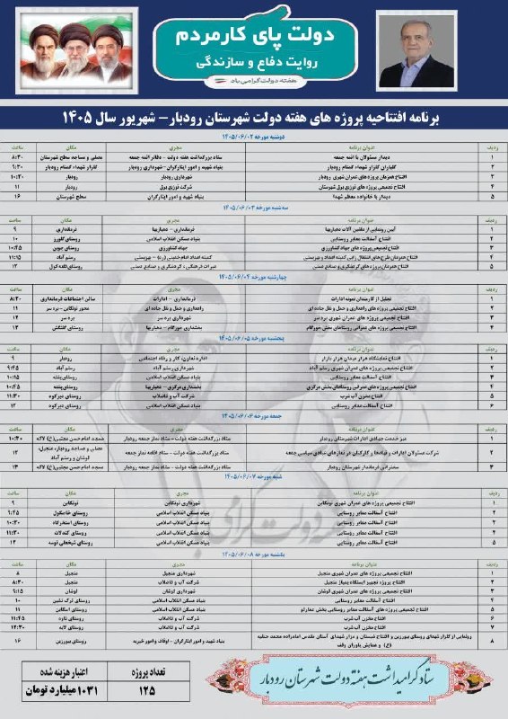 درفک خبر: #اطلاعیه💥جدول برنامه های هفته دولت سال ۱۴۰۵ شهرستان رودبار 🙏🏻افتخار ما همراهی شماست🙏🏻@Dorfakkhabar🌎نشریه الکترونیکی درفک