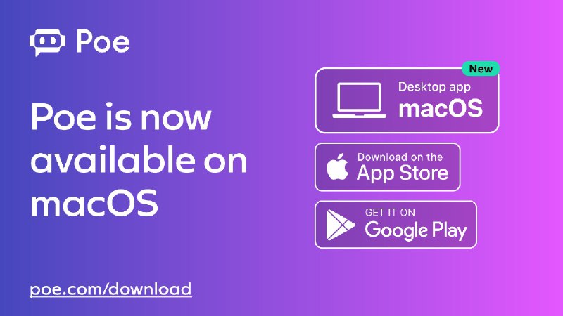 帅！Poe 近日发布了 Poe for Mac 的第一个版本！现在就能下载，安装后并使用全局热键 ( ⌘-/)从任何位置启动Poe