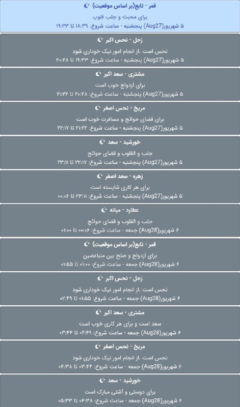کتابفروشی کتاب غریب: 🔵 ساعات سعد و نحس براساس ساعات شرعی تهران نکات مهم:ساعات بر اساس دستور کتاب مجربات باقر تنظیم می باشدساعت شروع هر کوکب پ
