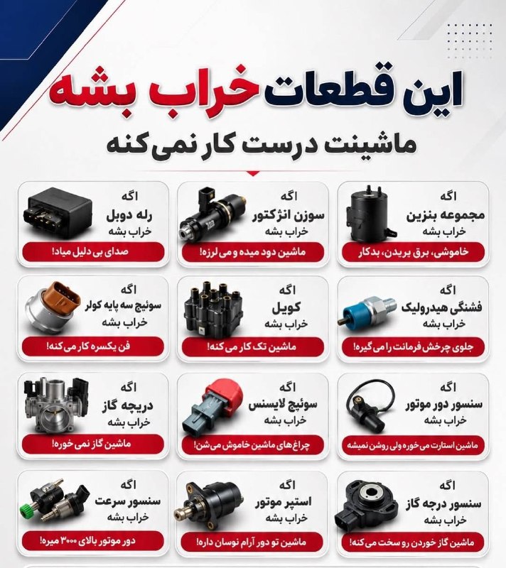 آخرین خبر مازندران: ♦️این قطعات اگر خراب بشن، ماشینت درست کار نمی‌کنه!خیلی از مشکلاتی مثل:🔹 بد روشن شدن خودرو🔹 لرزش موتور🔹 خاموش شدن ناگهانی