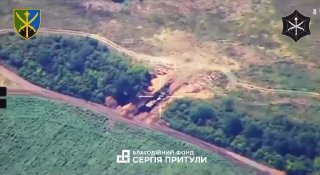 One of the destroyed Russian S-400 Triumf systems in Gelendzhik was reportedly dragged into a forest while it was burning.