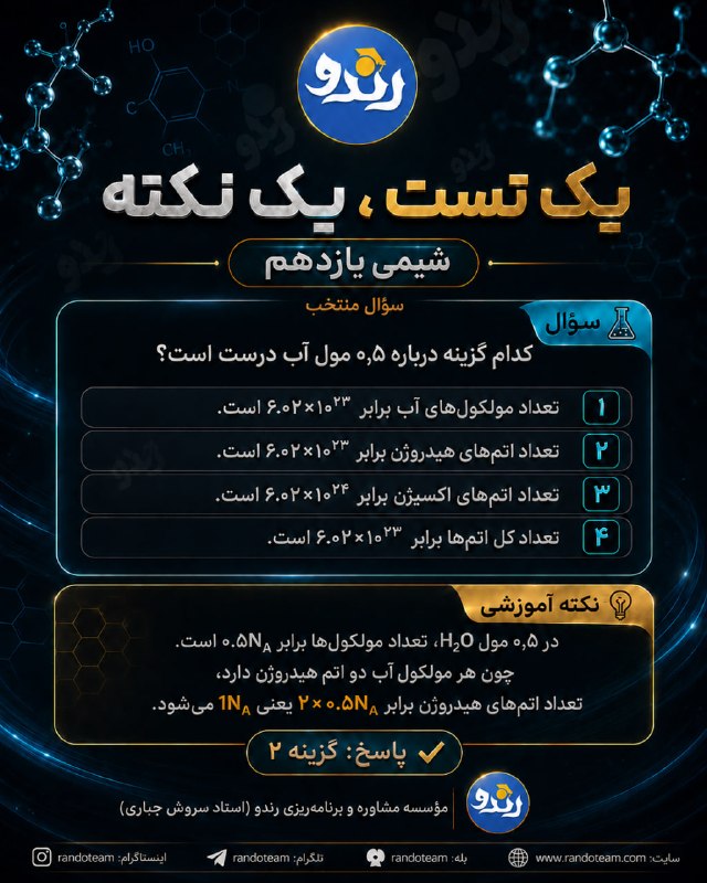 مشاوره کنکور رندو | سروش جباری: 🧪 یک تست یک نکته شیمی یازدهم#تست_نکته_شیمی_رندو