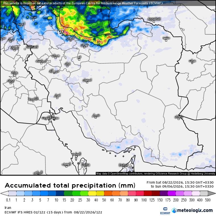 زمینی ها: پیش بینی بارش تا ۱۵ شهریور مدل ECMWF@iranihayezamin 🛰