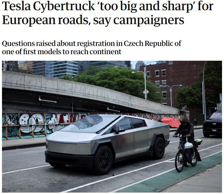 В Европе пытаются добиться запрета Cybertruck, потому что машина «слишком большая и острая» для евро 1