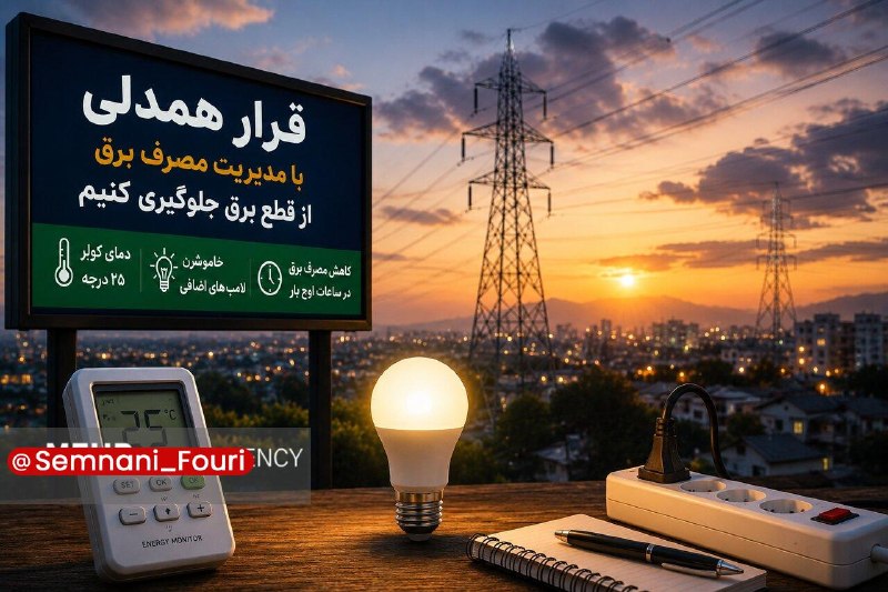سمنان فوری: پویش «قرار همدلی» در سمنان برای مدیریت مصرف برق🔹در میانه ناترازی برق و تداوم خاموشی‌ها، مردم استان سمنان که به پویش «قرا