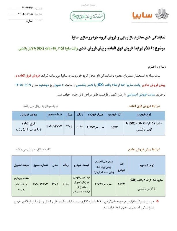 پــیــربــڪــران ســلــام: ♦️اعلام بخشنامه پیش فروش و فروش فوق العاده با قیمت قطعی پراید وانت GX ویژه شهریور ماه ۱۴۰۵ از سوی سایپاکانال پــیــربــک