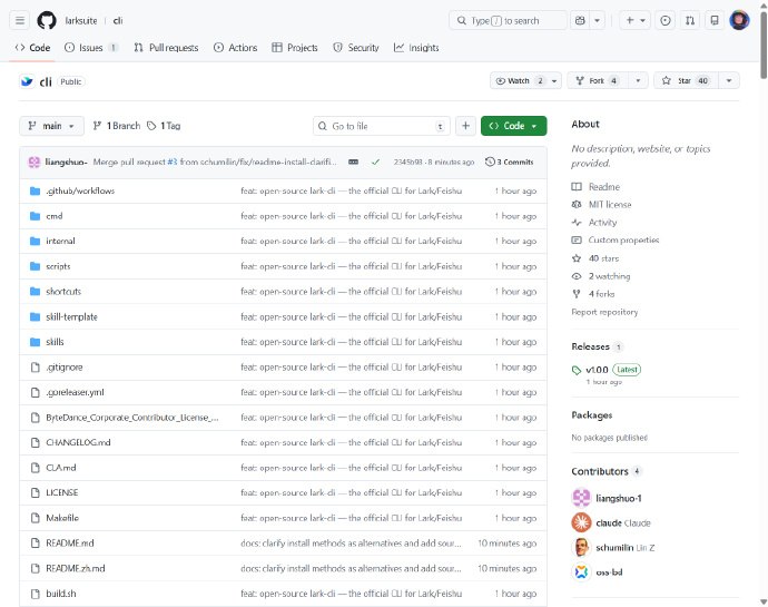 飞书刚刚开源了自己的 cli现在你可以直接让 agent/openclaw 直接使用包括飞书文档、知识库、多维表格、视频会议、日历等所有功能了