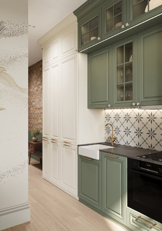 Квартира-студия 40 м в старом жилом фонде в Санкт-Петербурге Интерьер выдержан в спокойной палитре светло-бежевые стены, оливковый реечный декор и ... - изображение 2 - студия, интерьер, декор