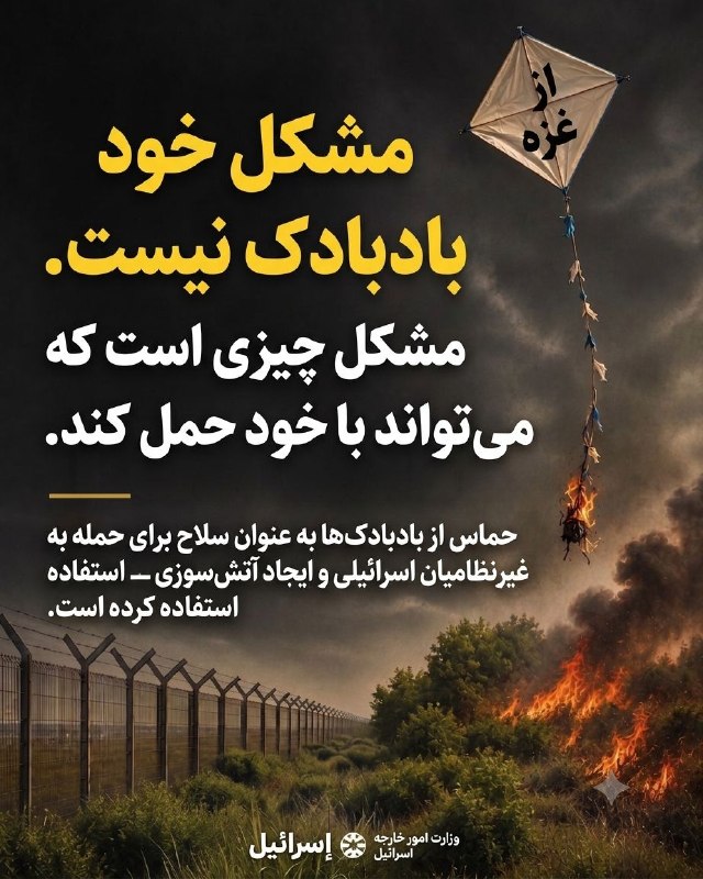 卐سرز؎ﮰنـ آرﮰإﮰﮰ卐: اسرائیل به فارسی:حتی اسباببازی یک کودک میتواند در دست حماس به سلاح تبدیل شود.در سال ۲۰۱۸، حماس فلسطینی بادبادکهای غزه
