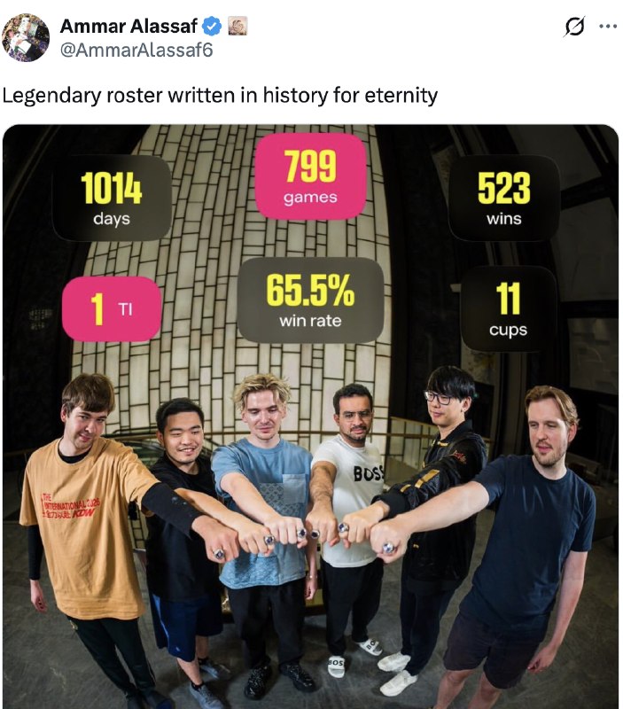 Dota2 Live: The team with most games played together without a single roster change. The run ends at 799 games.ترجمه Gemini:تیمی که
