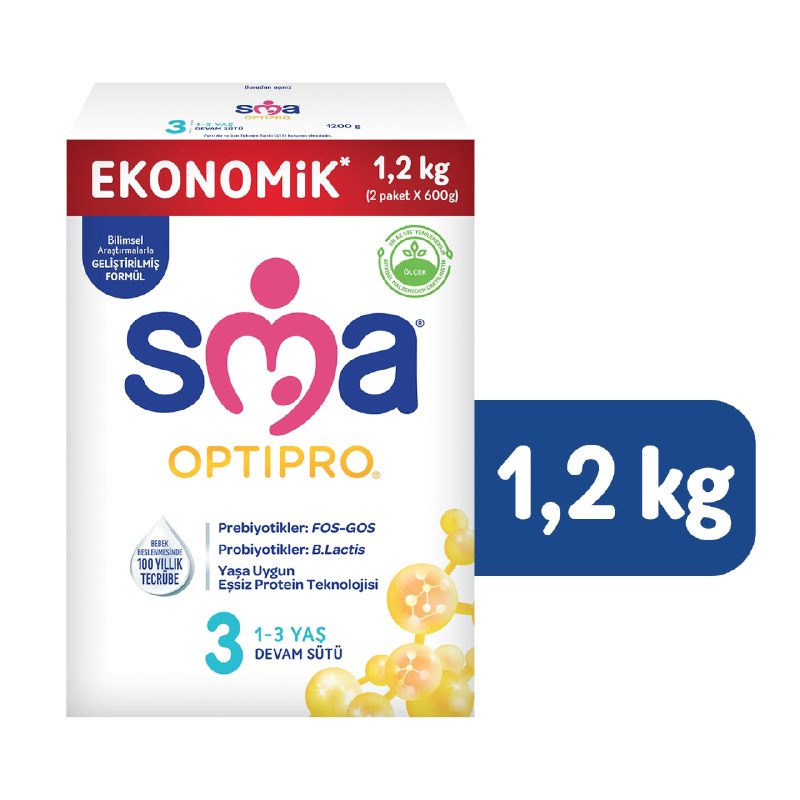 SMA Optipro 3, 1-3 Yaş Devam Sütü, 1.2 kg (2 x 600 g) - 1200 g