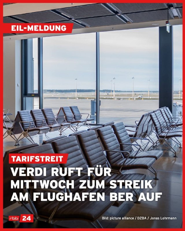 #срочновномер ✈️ В среду, 18 марта, в аэропорту Flughafen Berlin Brandenburg (BER) возможны сбои и задержки рейсов - профсоюз Ver.di объявил однодневную предупредительную забастовку сотрудников оператора аэропорта FBB.Акция связана с тарифным спором: Ver.d