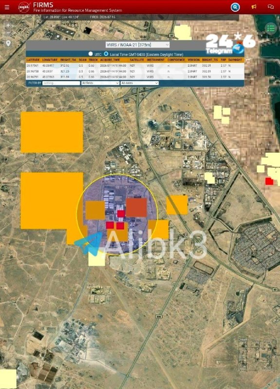 🇮🇱 תמונות לוויין מראות כי מחסן בכווית, שהותקף על ידי כטב"מ איראן, עולה באש.
