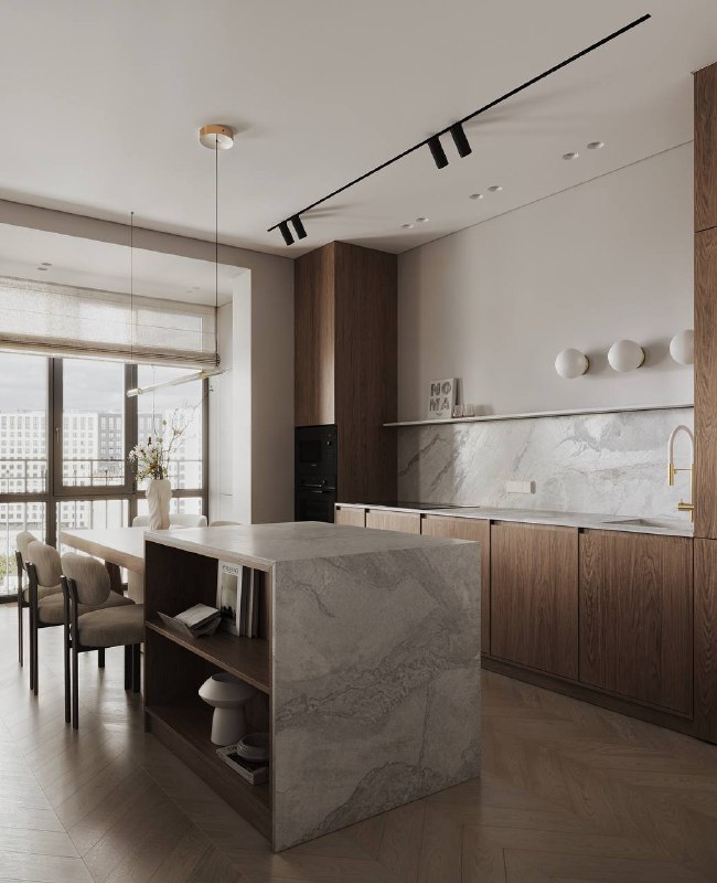 Стильная квартира в ЖК Большая семёрка. Выполнена в современном минимализме тёплые древесные фактуры, каменные поверхности и спокойная палитра созд... - изображение 4 - стильная, квартира, большая