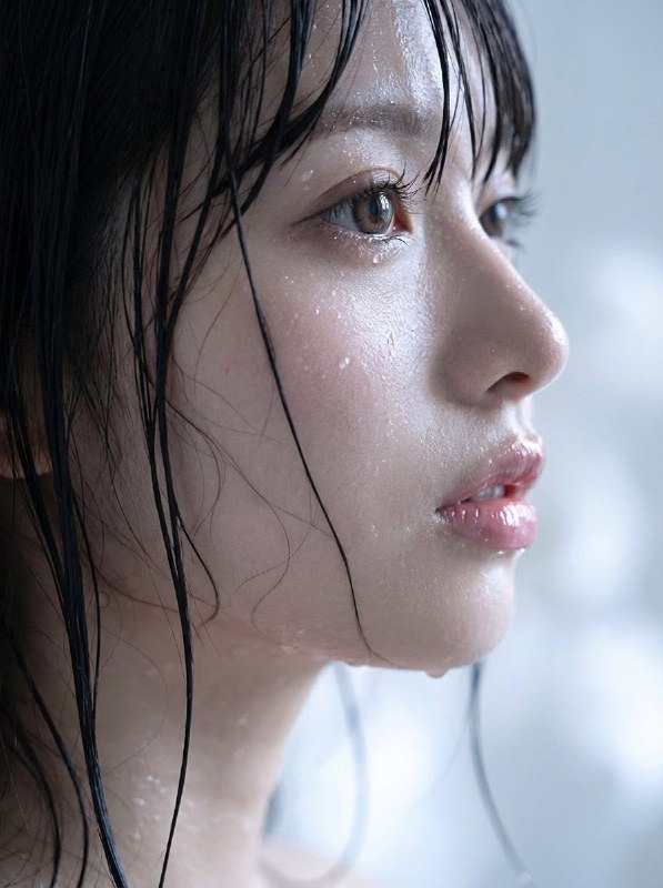 这个湿发效果有点厉害，像是女主在雨中奔跑后拍摄的一个特写镜头