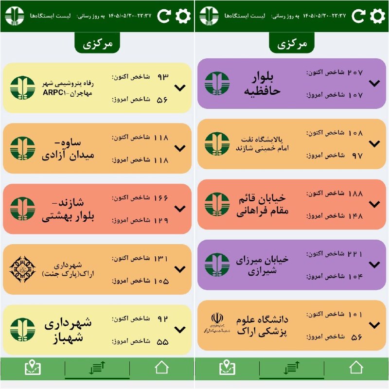 کانال عصر مرکزی: 🔴🔴🔴 هماکنون در ساعت ۲۳ همچنان دو ایستگاه از ۴ ایستگاه استاندارد شهر اراک، وضعیت هوایی "بنفش و بسیارناسالم برای همه گروه