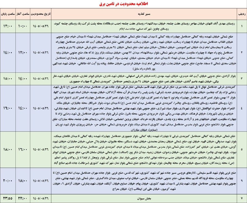بازتاب ایلام: 💥اطلاعیه شرکت توزیع نیروی برق استان ایلام به اطلاع مردم شریف شهرستان ایلام میرساند:⚡️در راستای مدیریت بار، مناطق یاد شد