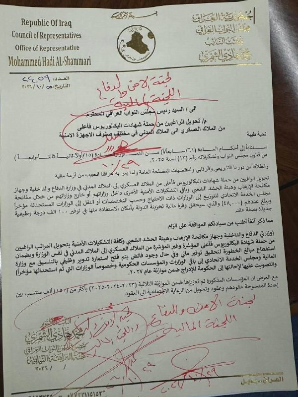 جمع تواقيع نيابية لتحويل حملة الشهادات من الملاك العسكري إلى المدني في الأجهزة الأمنية 🔻