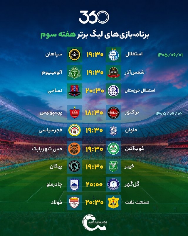 تهران نیوز: استقلال و پرسپولیس در دو نبرد حساس هفته سوم 🔹 در بازی‌های هفته سوم لیگ برتر، استقلال در ورزشگاه شهدای شهر قدس، یکشنبه ۱ 