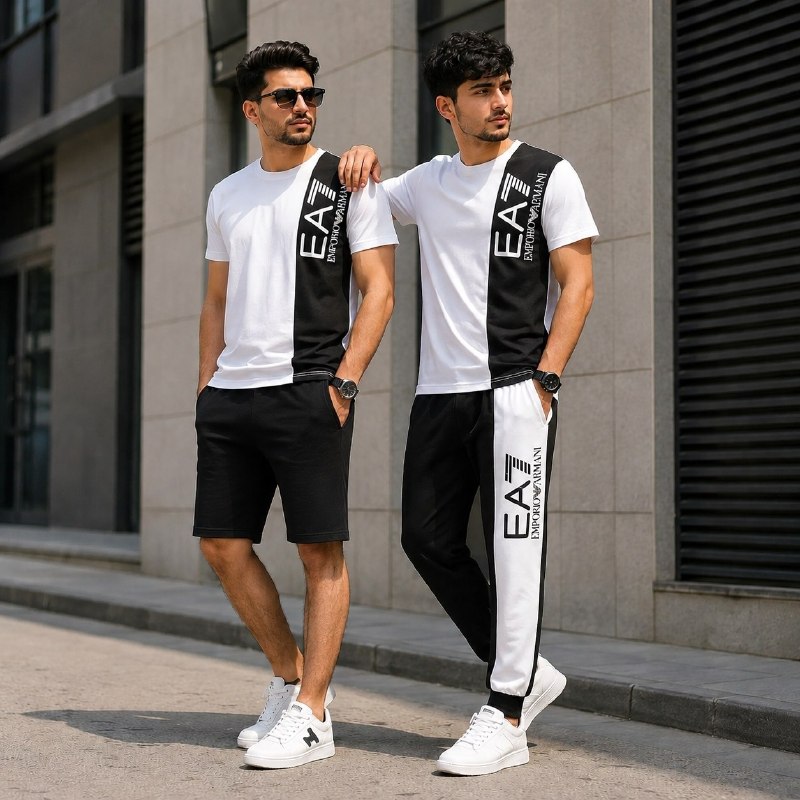 فروشگاه تخفیف آنلاین: ست سه تیکه مردانه EA7 سفید مشکی مدلWE82استایل اسپرت و کامل! ⚪️⚫️ست شگفتانگیز سه تیکه EA7 شامل تیشرت، شلوار و شلوارک از