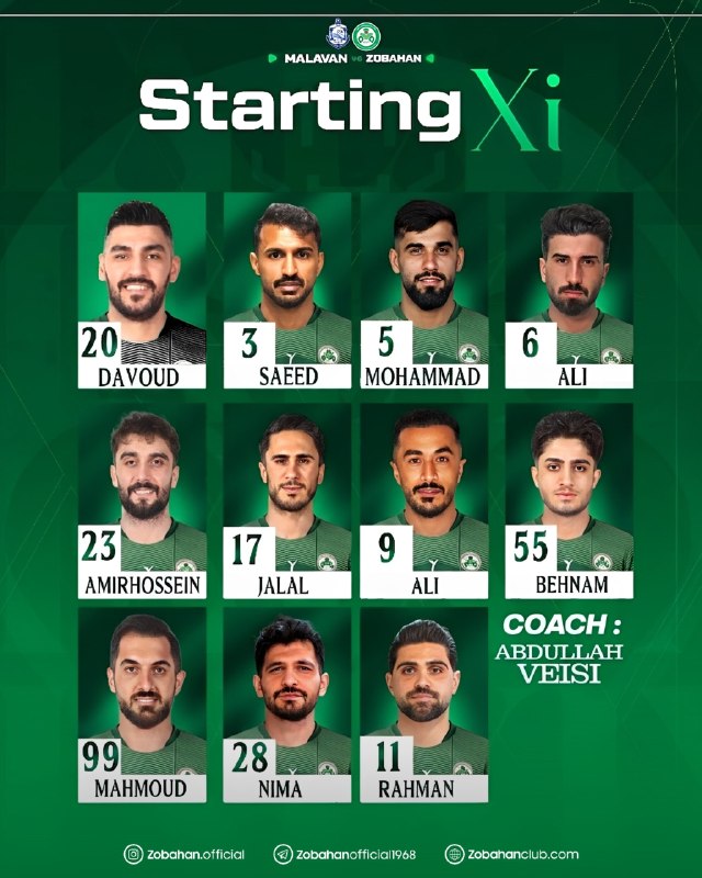 فوتبالی | Footballi.net: ⚽️#لیگبرتر ⚽️#ملوان_بندر_انزلی ⚽️#ذوب_آهن⚽️ ترکیب ملوان برابر ذوبآهنفرزاد طیبیپور، ضرغام سعداوی، امیررضا افسرده، بهنا