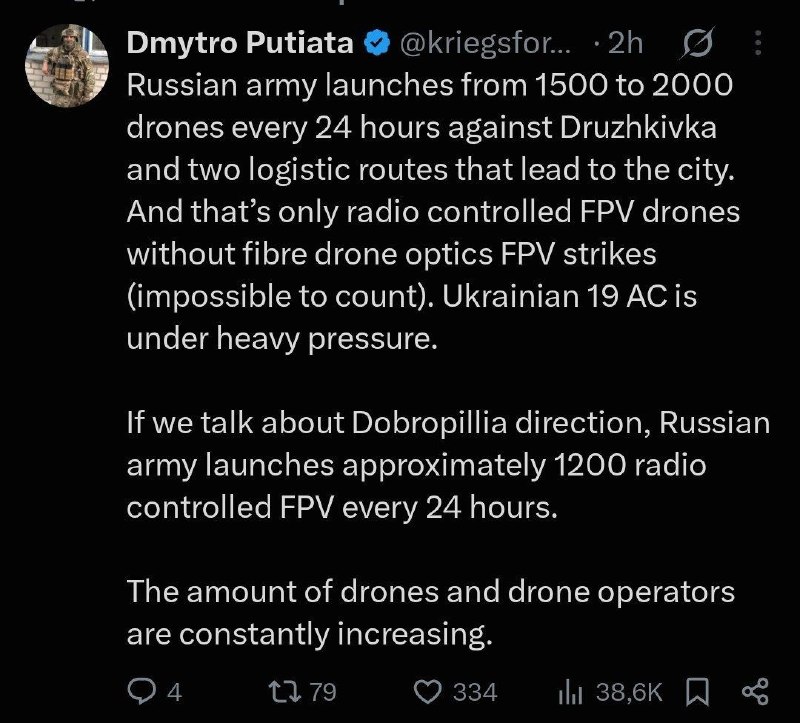 Red Lion Corps: روس ها در جبهه دوبروپیلیا در استان دونتسک روزی حدود 1200 پهپاد FPV استفاده می‌کنند.@RedLionCorps