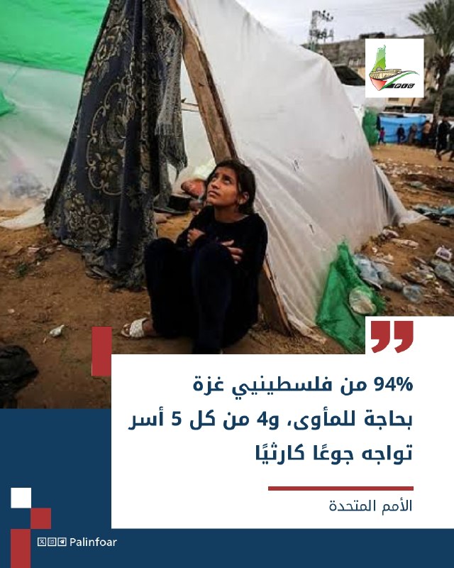 الأمم المتحدة: 94% من سكان غزة بحاجة ماسة للمأوى والمستلزمات