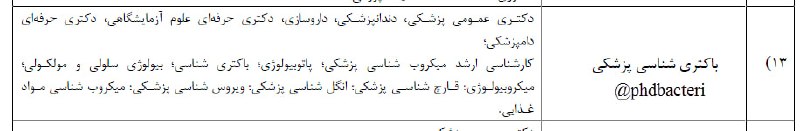 آمادگی دکتری باکتری ۴۰۴: رشته های مجاز در آزمون دکترای باکتری شناسی پزشکی@phdbacteri