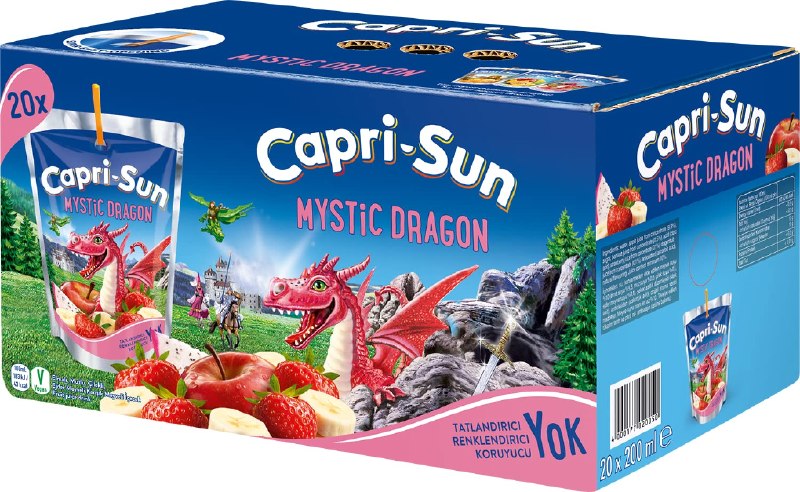 Capri-Sun Mysticdragon (Ejder Meyveli, Elmalı, Muzlu, Çilekli) (200 ml x 20 Adet)