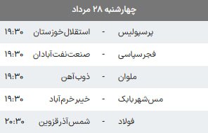 صدای تهران | خبر فوری 🔖: 🔴 برنامه بازیهای امروز هفته دوم لیگ برتر فوتبال ایران@seday_teh ⚡️