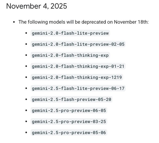 谷歌说 Gemini 2.5 一堆模型会在 11 月 18 号停用，那估计最迟我们 18 号就能用上 Gemini 3.0 了#ai创造营#