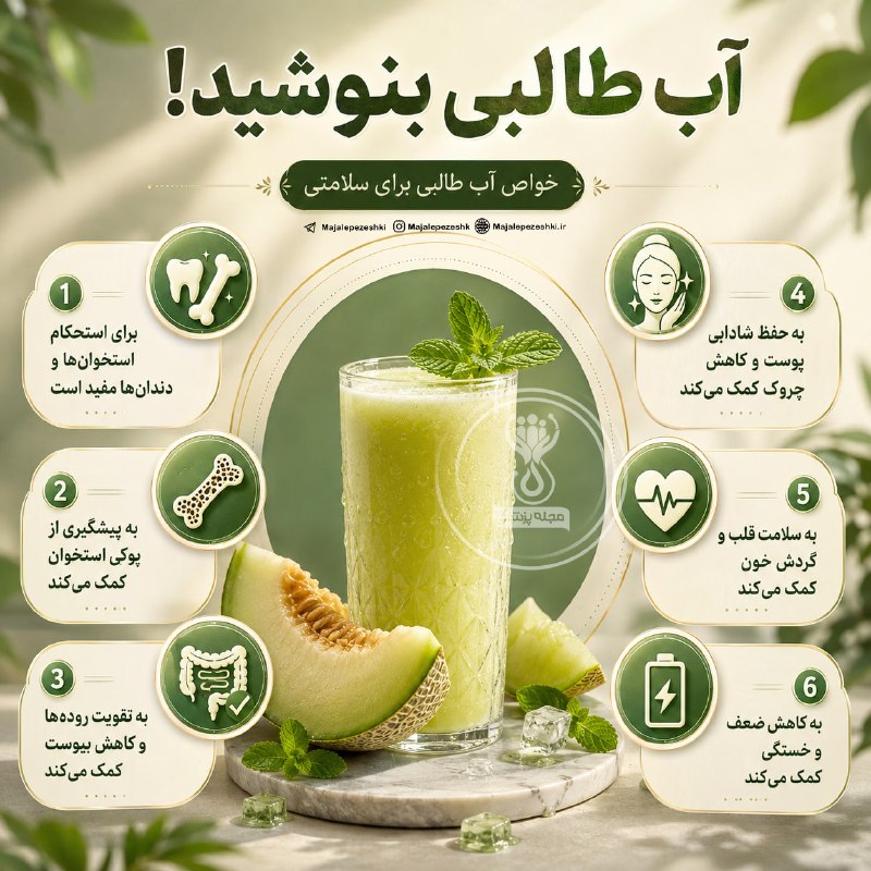 هواشناسی ایران: آب طالبی؛ نوشیدنیای خوشطعم و خنک برای روزهای گرم🍈طالبی به دلیل داشتن آب فراوان و ویتامینهای مختلف، میتواند به تأمین