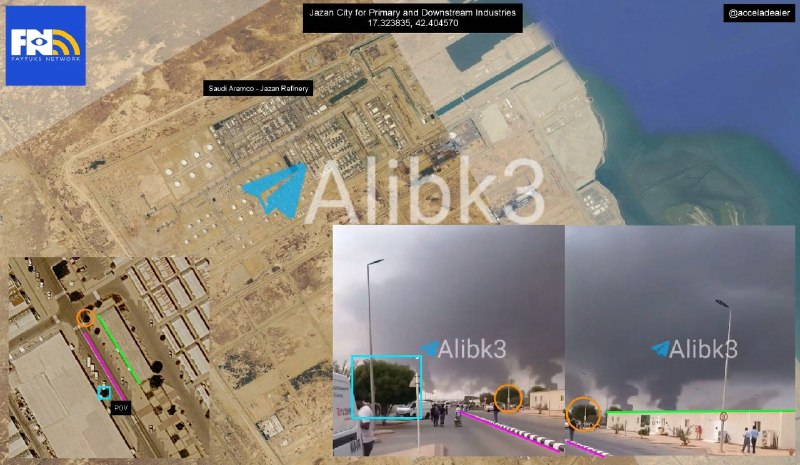 קבע את מיקומן של ערימות עשן עולות והראה שהן מגיעות מכיוון בית הזיקוק הסעודי ארמקו בעיר ג'אזאן לתעשיות ראשונ…