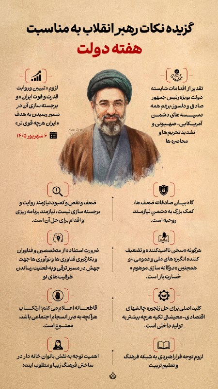 تبیان: 🟡 #اینفوتبیان | گزیده نکات رهبر انقلاب به مناسبت هفته دولتاینستاگرام | سایت | بله | روبیکا | ایتا | سروش | شاد | آپارات