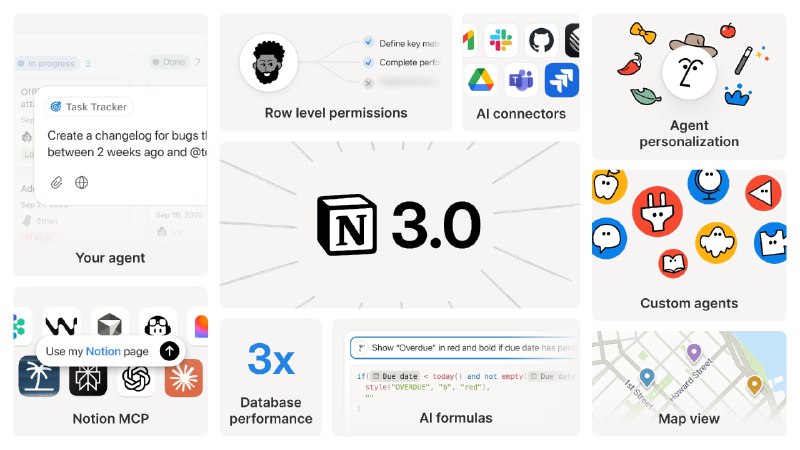 Notion 应该是传统工具软件AI转型最成功的一个了想重新买他的 AI 能力了，这次发布确实顶#ai创造营#昨晚发布 Notion 3.0后已经成功变成了一个 Agent 软件Agent 可以自己执行多步操作，帮你查找信息创建数据库跟踪任务进度和状态个人Agent 可以自动完成 Notion 中的所有功能，会记住你的工作偏好