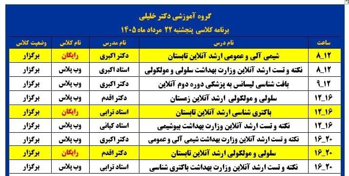گروه آموزشي تألیفی دكتر خليلي (شيراز): 🟧لینک ورود به کلاسهای رایگان 🟧🟦 📆 پنجشنبه 22 مرداد ماه 1405 🔰 لینک کلاس شیمی آلی و عمومی ارشد آنلاین تابستان دکتر اکبری 