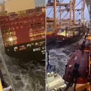 הו שייס! בנמל ברמנהוף בגרמניה התנגשה אוניית השייט הענקית הספינה שלי 3 בשתי אוניות מכולות. אחת מספינות המשא…