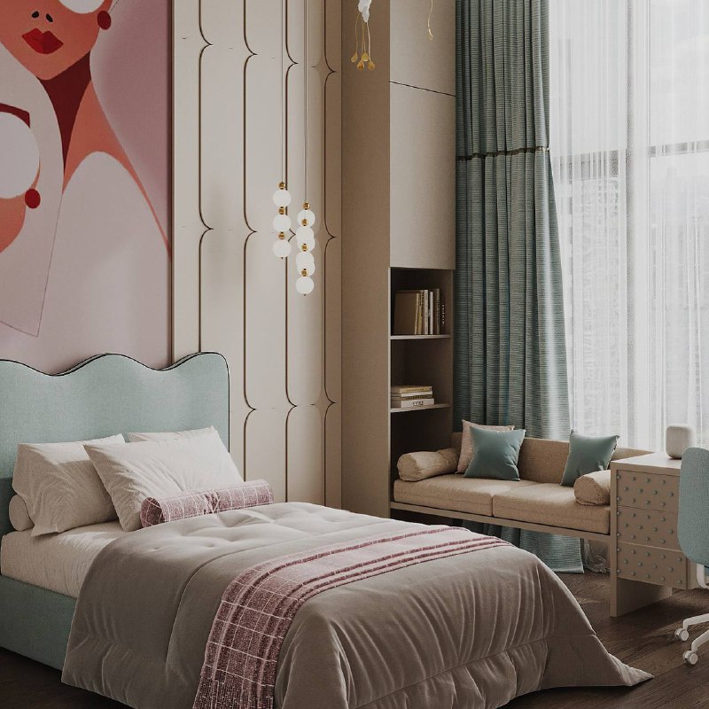 Нежный проект комнаты в цвете Тиффани . Мечты, вдохновение и волшебные воспоминания о детстве. Дизайнер Алёна Тоцкая Портфолио смотрите на - изображение 3 - нежный, проект, комнаты