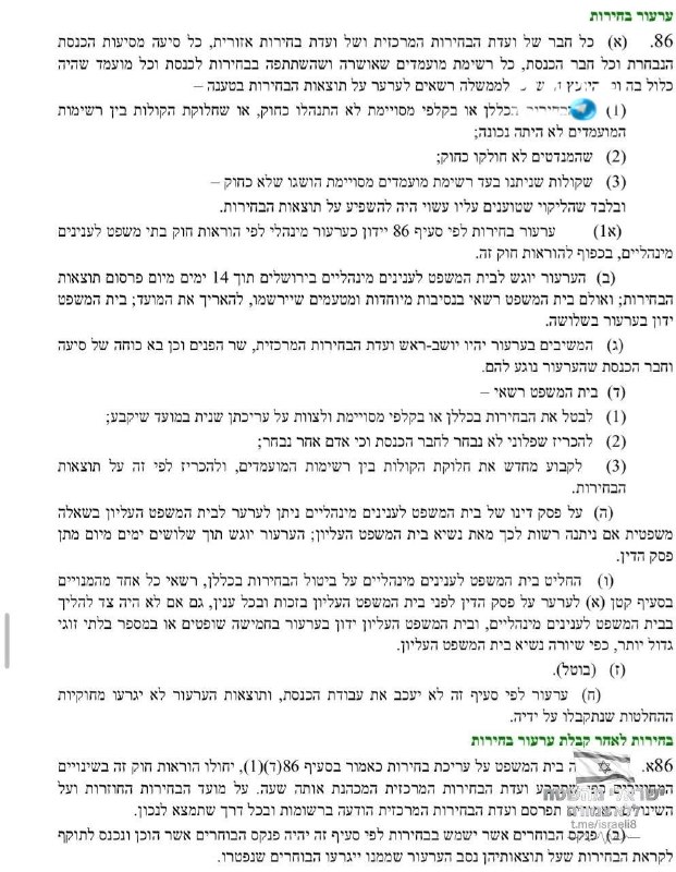 🇮🇱 חוק הבחירות: מה קורה אם מתברר שהתוצאות זויפו.