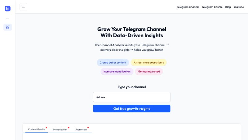🔥 Get a personalized plan to grow and monetize your Telegram channel — in just 1 minute, for free.1. Enter your Telegram channel at app.tghero.pro2. Get personalized plan in 1 minute on how to grow and monetize your channel💠Try ➡️ app.tghero.pro