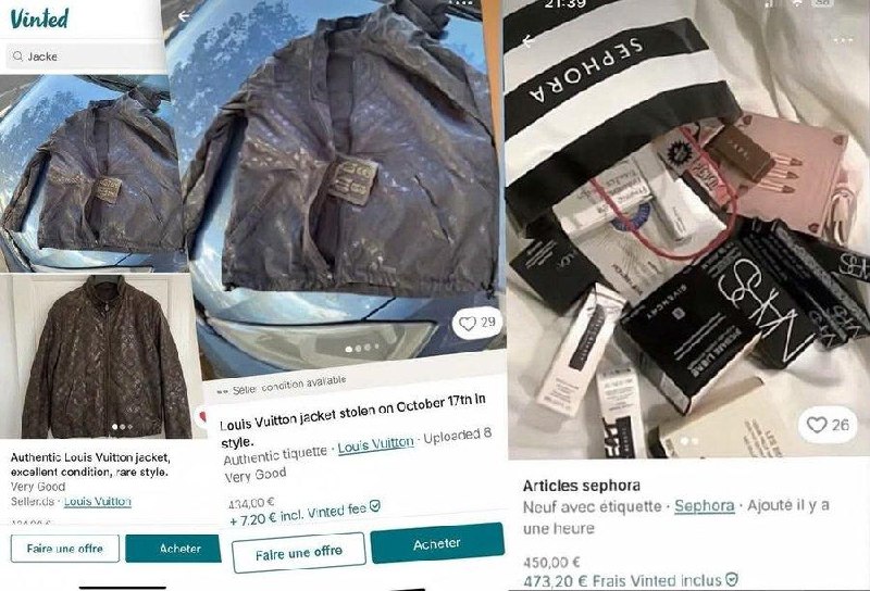 🇫🇷 Looters in France flood Vinted with stolen Louis Vuitton jackets listed as "stolen during the October 17th protests" and tagged Sephora cosmetic bags.