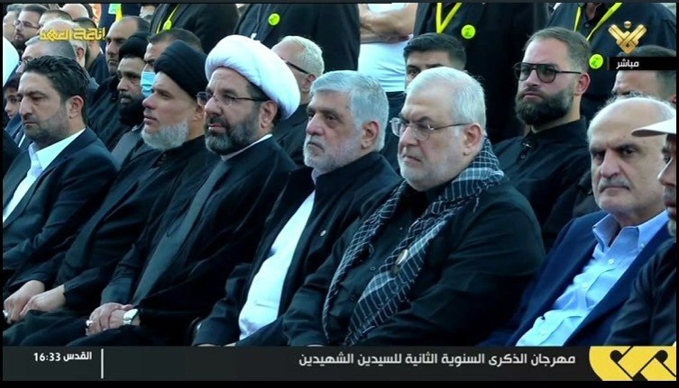 Iran's former ambassador to Beirut, Mohammad Reza Shibani, appeared in a fade-out at an event marking the two-year anniversary of the killing of Nasrallah and Safi al-Din.