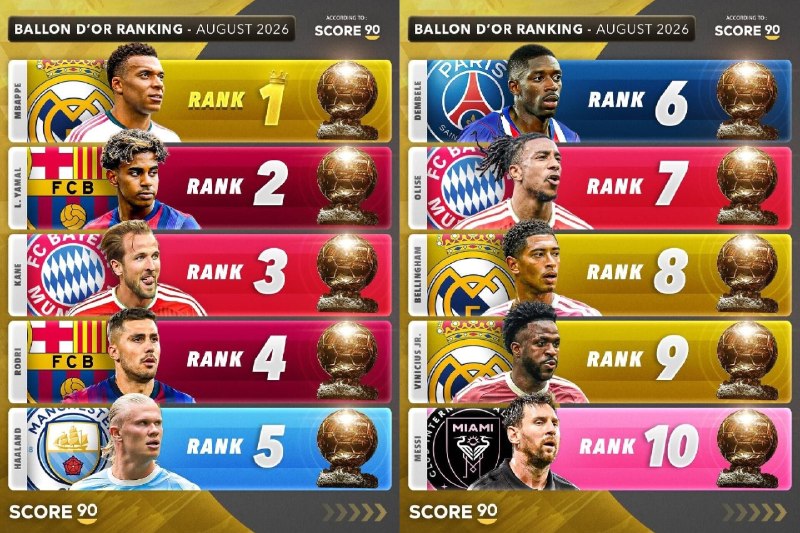 ⚽️Tans Footbali⚽️: 10 شانس اول توپ طلا از نگاه اسکور 90@Tans_Footbali