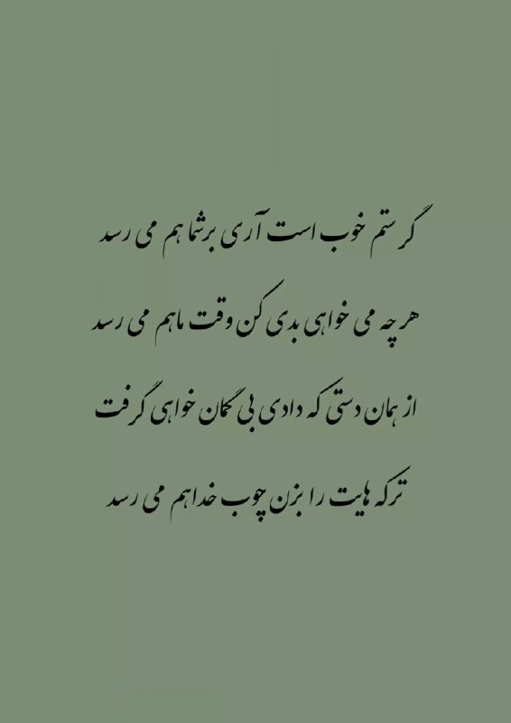گنجینه اندیشمندان: گر ستم خوب است آری بر شما هم می رسدهر چه می خواهی بدی کن وقت ما هم می رسد از همان دستی که دادی بی گمان خواهی گرفت ترکه ه